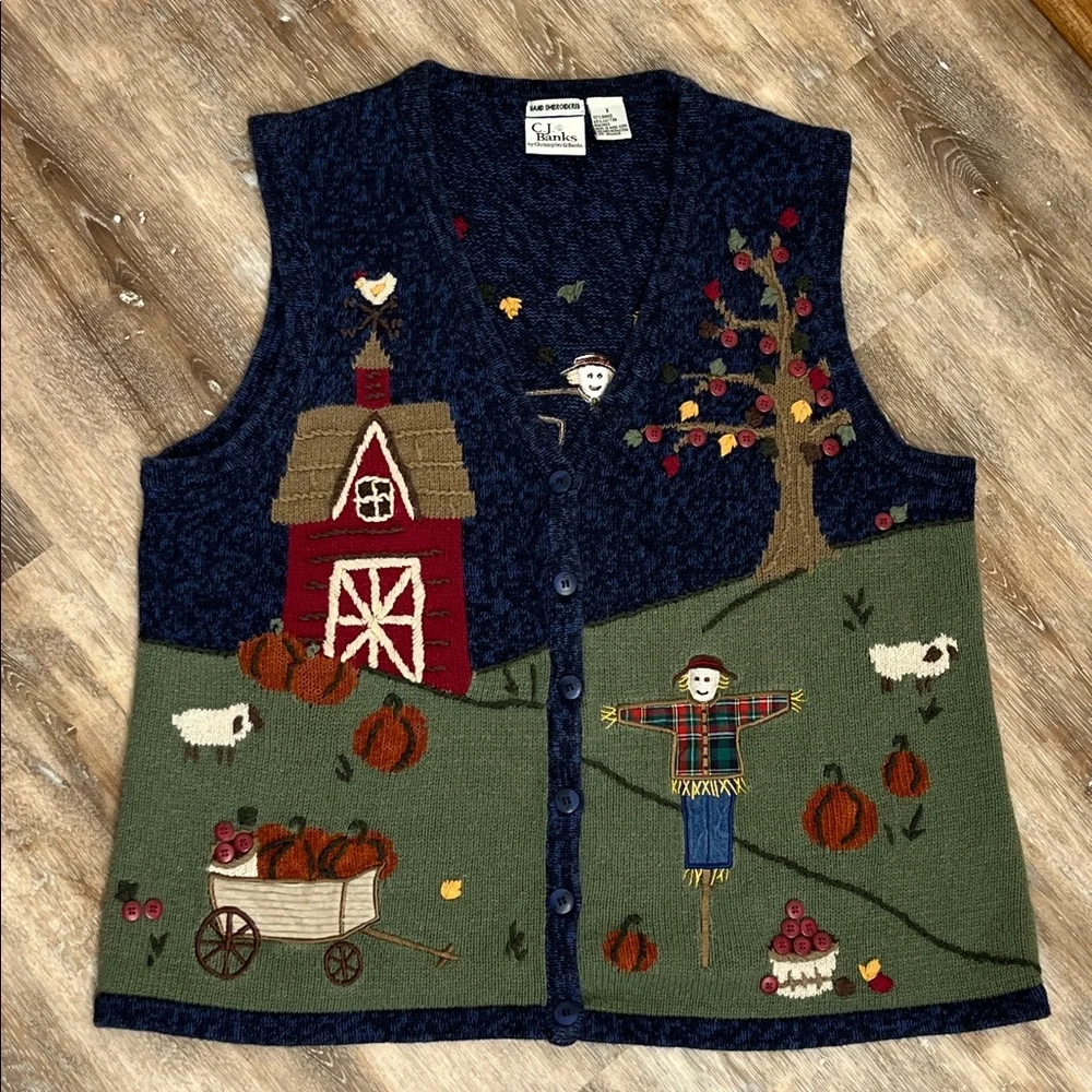 CJ Banks Women’s Size 1X Sweater Vest Hand Embroidered Fall Autumn Pumpkin - Picture 13 of 13